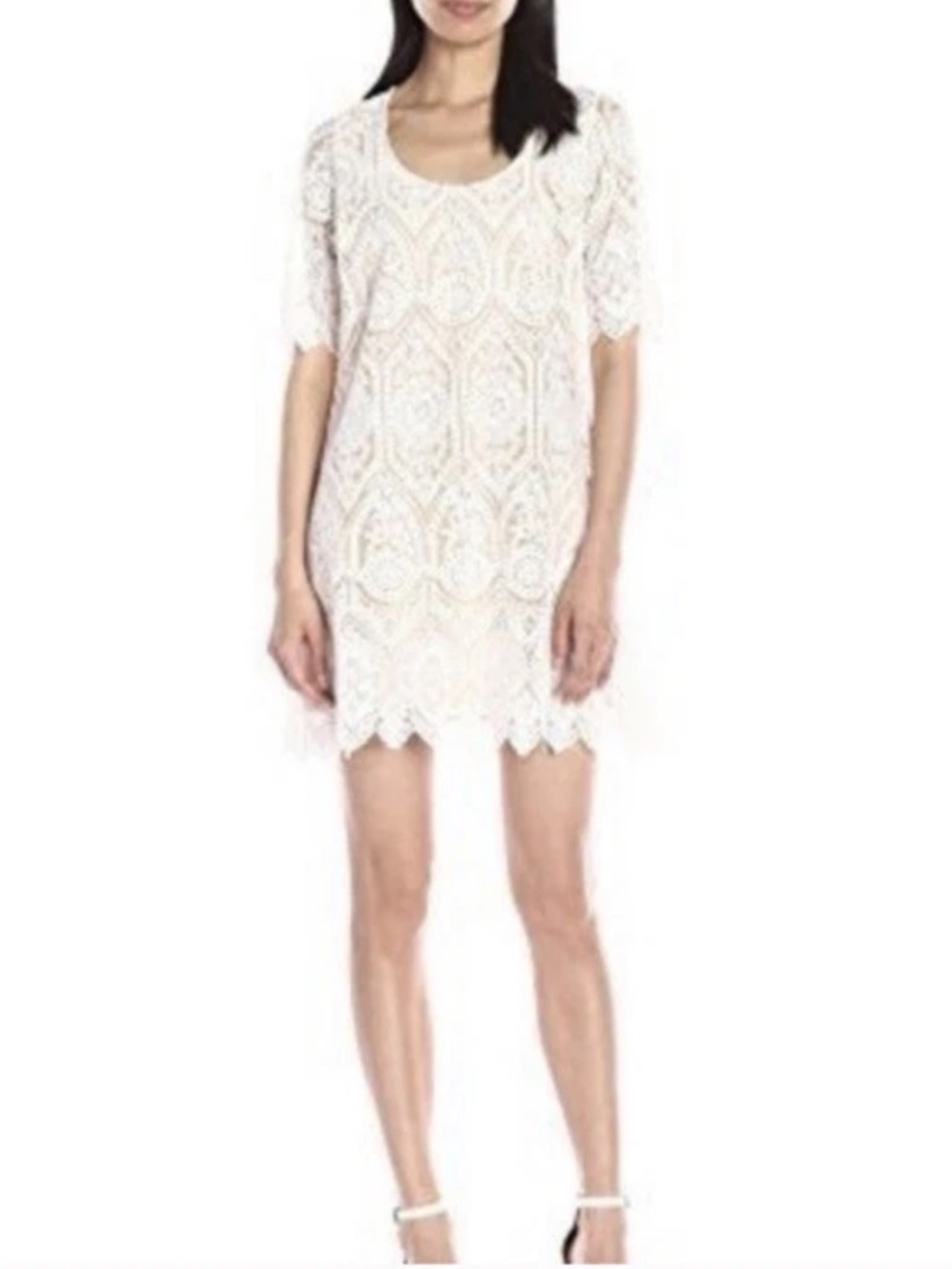 Plenty by Tracy Reece Angela White Lace Short Sleeve Shift Mini Dress Sz 14